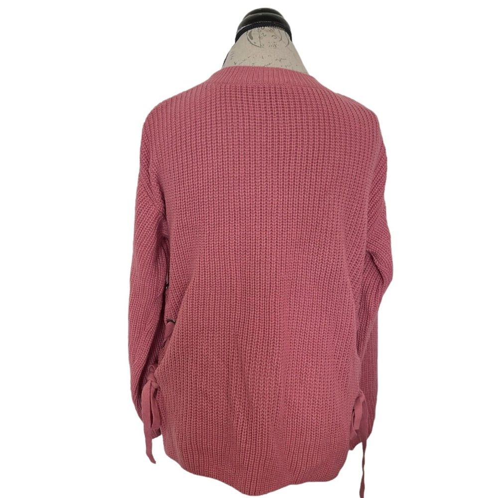 Blush & Bloom Womens Sweater Pink Sz Large Ribbed Oversized Honeycomb Side Tied - Picture 2 of 12
